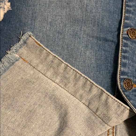 Blue Jean Distressed Button Up Front Knee Length Skirt - Picture 8 of 8